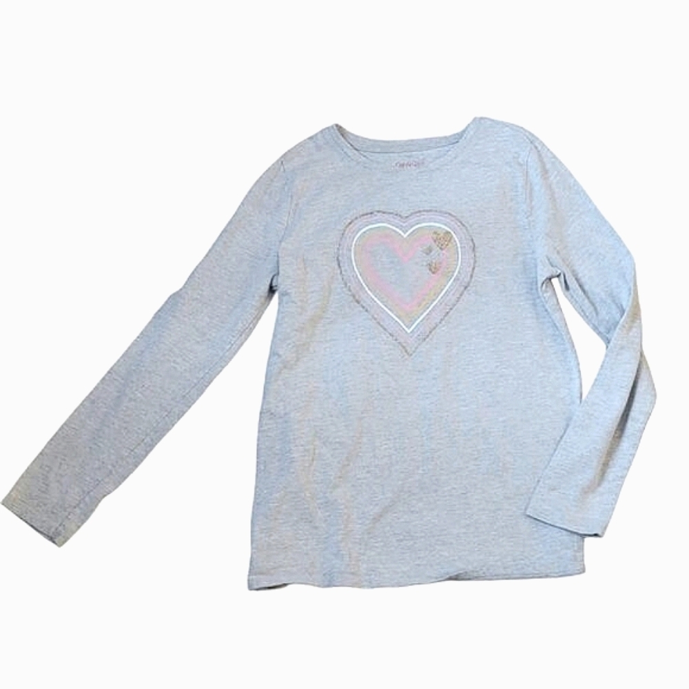 Sparkly Glitter Rainbow Hearts Girls Gray Long Sleeve T-shirt size 10/12